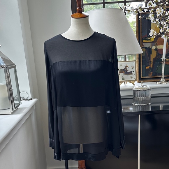 Zara Sheer Tunic w/Satin Trim M/L - Picture 1 of 9